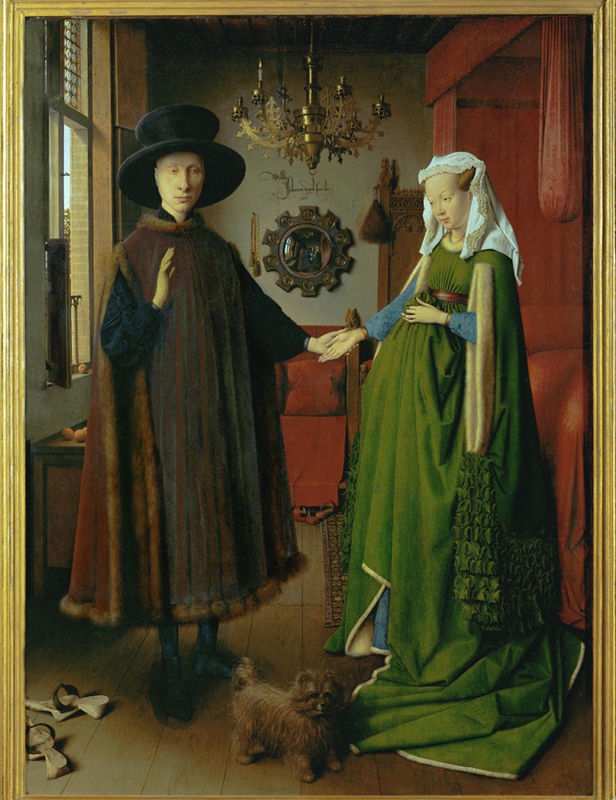 Figure 12-4: Jan van Eyck’s The Arnolfini Wedding (or Portrait of Giovanni Arnolfini and His Wife) is poorly named. Scholars aren’t sure whether the couple is already married, in the process of marrying, or only engaged.